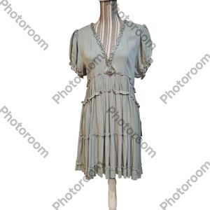 Justify Woman Green Women's Tiered Ruffles Fit&Flare Crinkle Mini Dress Size XL